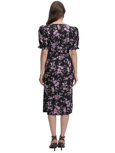 Image of Tokyo Talkies Women's Floral Midi Dress | A-line| V-Neck | Short Puff Sleeves & Playful Silhouette | Chic & Effortlessly Feminine