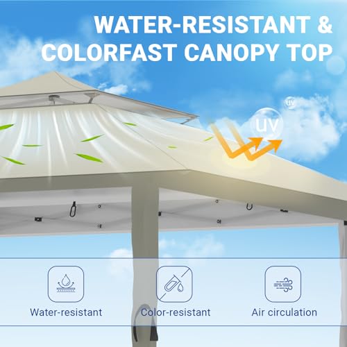 Pop Up Canopy Tent 13x13 FT, Outdoor Easy Setup Gazebo with Wheeled Carry Bag, Heavy Duty Outside Shelter with UV-Resistant Top, Portable Instant Sun Shade for Garden Camping Events, Khaki - Image 5