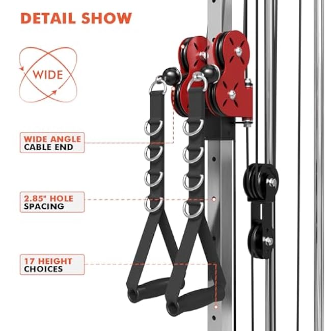 Mikolo Wall Mount Cable Station, Cable Crossover Machine with Dual Pulley System and 18 Adjustable Positions for Home Gym Fitness Equipment