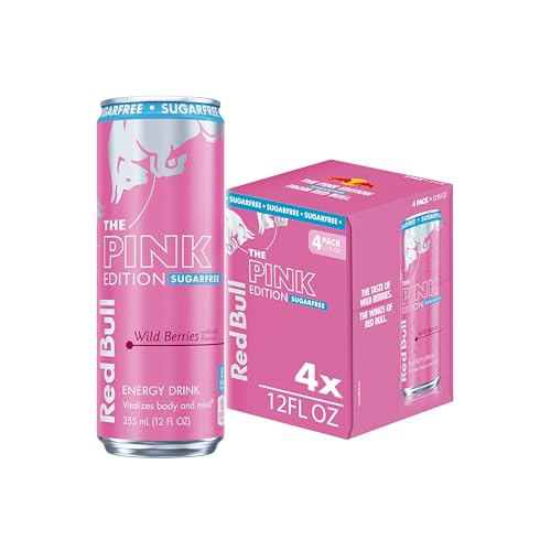 Red Bull Pink Edition Sugar-Free Energy Drink, Wild Berries, with 114mg Caffeine plus Taurine & B Vitamins, 12 Fl Oz, Pack of 4 Cans