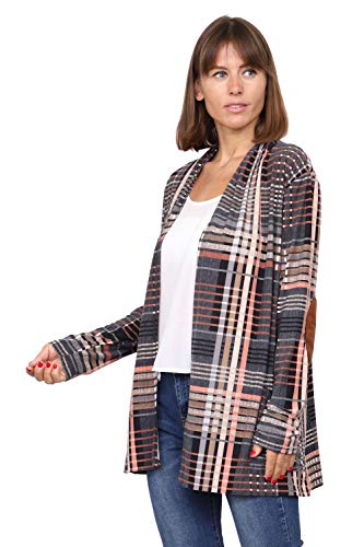 Image of Eloges Women's Multi Stripe Soft Knit Open Cardigan with Suede Elbow Patch