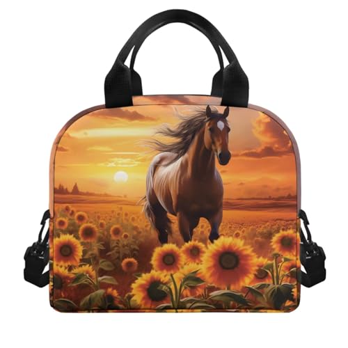 Sunflower Horse Backpack for Girls Kids Backpack with Lunch Box Water Bottle Carrier and Zipper Pencil Pouch 4 Pcs Set 17 inch Bookbag with Compartments for School Sturdy Elementary School Bag3