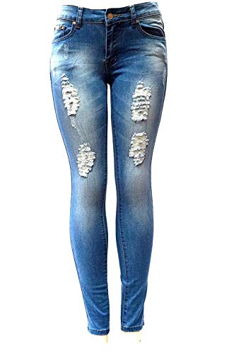 J&C 1826 Womens Blue Denim Stretch Jeans Destroy Skinny Ripped Distressed Pants2