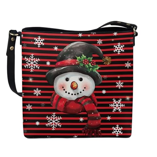 HUGS IDEA Christmas Snowman Stripes Tote Bag Pu Leather