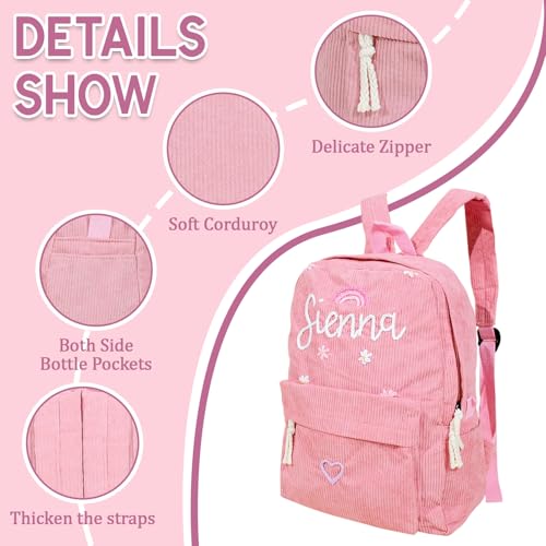 Personalized Lightweight Corduroy Backpack - Custom Name Feature, Ideal for Travel and Daily College Use (Pink)3