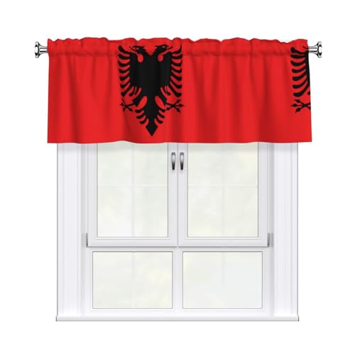 HJFCZH Cantonnière imprimée drapeau albanais 137 x 45,7 cm – Peau de pêche avec impression délicate, lumière filtrée pour cuisine et salle de bain