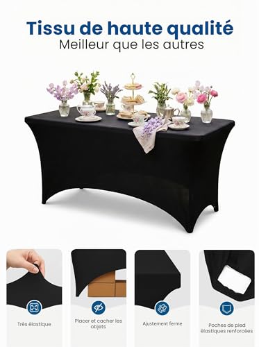 Nappe de table extensible en polyester spandex de haute densité lot de 2 noir 152cm - 6