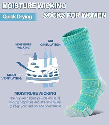 DOSKONI Meias femininas para caminhada, atléticas, de compressão, absorção de umidade, 5 pares, 5 pa
