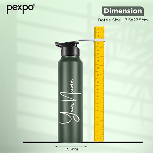 Image of Go24 pexpo Water Bottle 1 ltr Stainless Steel Sports /Fridge Bottle with Dual Cap Customize | Single Wall | For Home, Office, Gym, Travelling | Lightweight | BPA Free | Chromo 950ml |Military Green