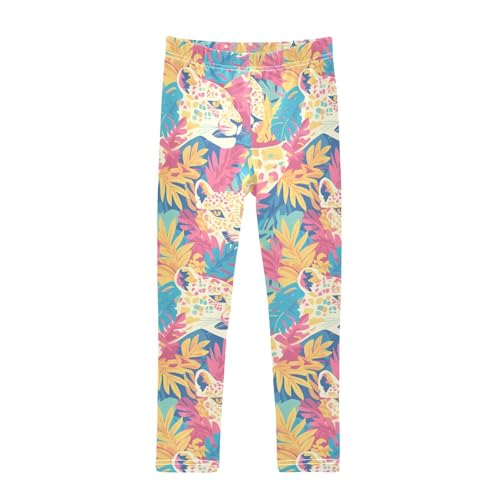 KLL Bright Colors Leopard Pattern Toddler Baby Girl Cotton Pants Soft Full Length Dance Pants Sports