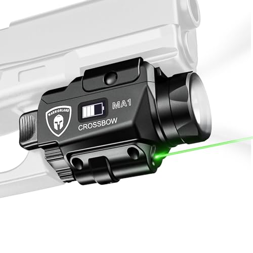WARRIORLAND MA1 800 Lumens Pistol Light with Green Laser White LED Combo, Compact Weapon Light with Custom Rail Keys for G17 G19 P365 1911 and Other 60+ Models, Tactical Light with Battery Indicator - WARRIORLAND