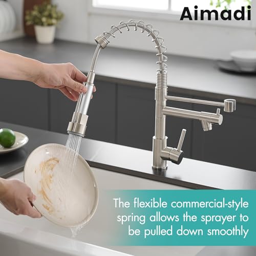 Image of AIMADI Contemporary Kitchen Sink Faucet,Single Handle Stainless Steel Kitchen Faucets with Pull Down Sprayer,Brushed Nickel