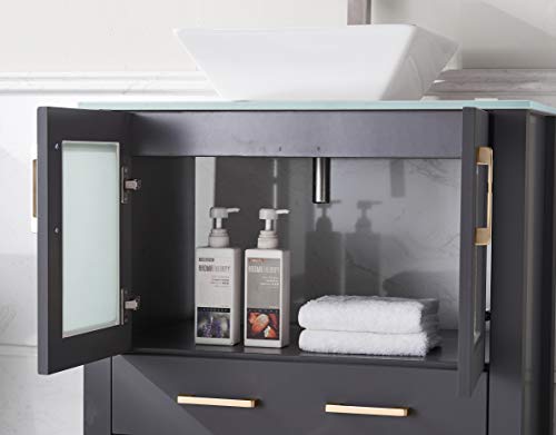 30 Inch Dark Gray Bathroom Vanity Sink Combo,Bath Vanity with Sink Single Bathroom Vanity Cabinet with Ceramic Sink,Modern Bathroom Vanity Set with 1 Shelf 2 Drawers