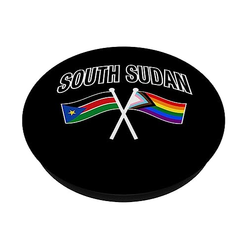 South Sudan & Rainbow Pride Flag Proud South Sudanese PopSockets Swappable PopGrip, Black - Image 2
