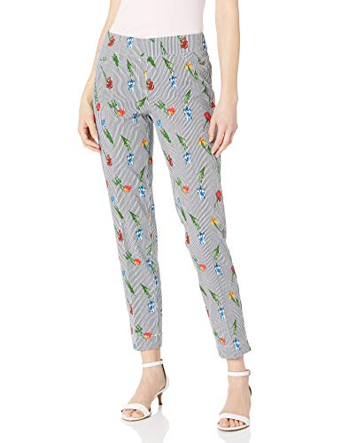 SLIM-SATION Women's Wide Band Pull-On Print Ankle Pant, Multi, 14