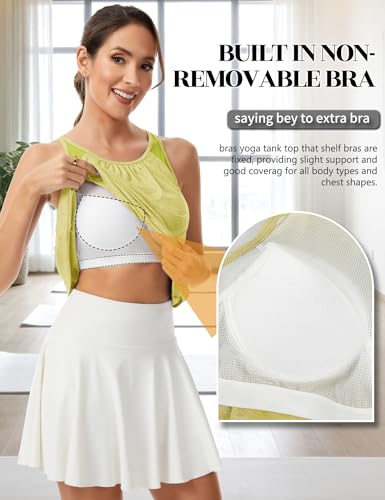 SLIMBELLE Yoga Tank Tops for Women Built in Bra Racerback High Neck Sleeveless Shirt Gym Workout Running Loose Fit Cami Yellow Green S - image 4