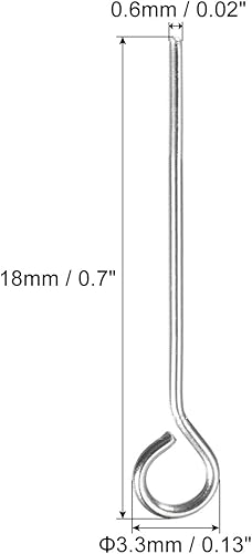 Miniatura 2 de PATIKIL 500 alfileres de ojo de acero inoxidable de 0.709 in para hacer joyas, collares, pulseras, aretes, calibre 22, plata, 0.130 in, 500 unidades