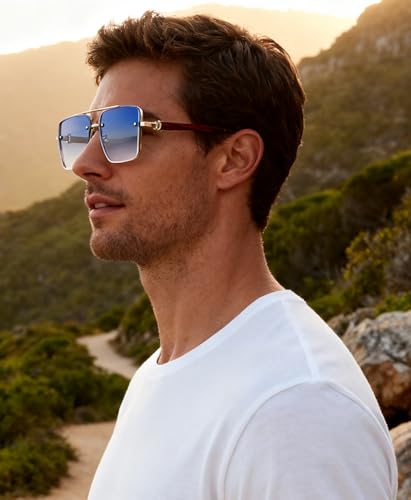 Image of Classic Mens Sunglasses Fashion Gold Frame Shades for Men UV 400 Protection Sunnies(7563)