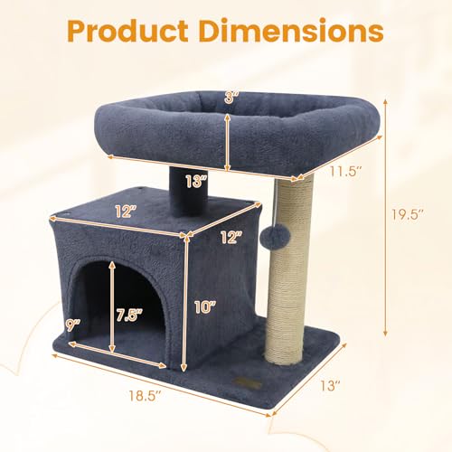 Árbol para gatos pequeño 19.5 pulgadas con poste de sisal miniatura 3