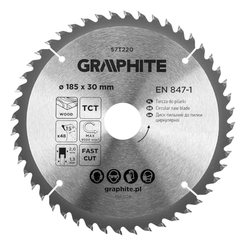 GRAPHITE Widia Lame de Scie Circulaire - Lame de Scie en Carbure pour Bois, Panneau de Particules, MDF, Contreplaqué et Aluminium - Coupes Précises, Y Compris, Anneaux de Réduction, Propre et Rapide