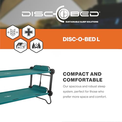 Image of Disc-O-Bed Portable Cam-O-Bunk Bed Large 2 Adult Sleeping Cot for Camping, Green