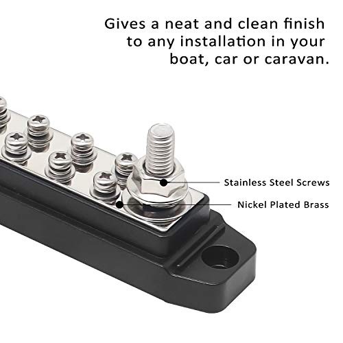 Recoil Bb212P Bus Bar 2 X 5/16” Studs And 12 X #8 Screw Terminals Power Distribution Block Busbar With Ring Terminals Pair Red & Black #TOP4