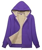 MAGCOMSEN Womens Long Sleeve Hooded Full Zip Sweatshirt Fleece Sherpa Line Warm Casual Zip Up Jacket Hoodies Winter Jackets with Pockets Purple M