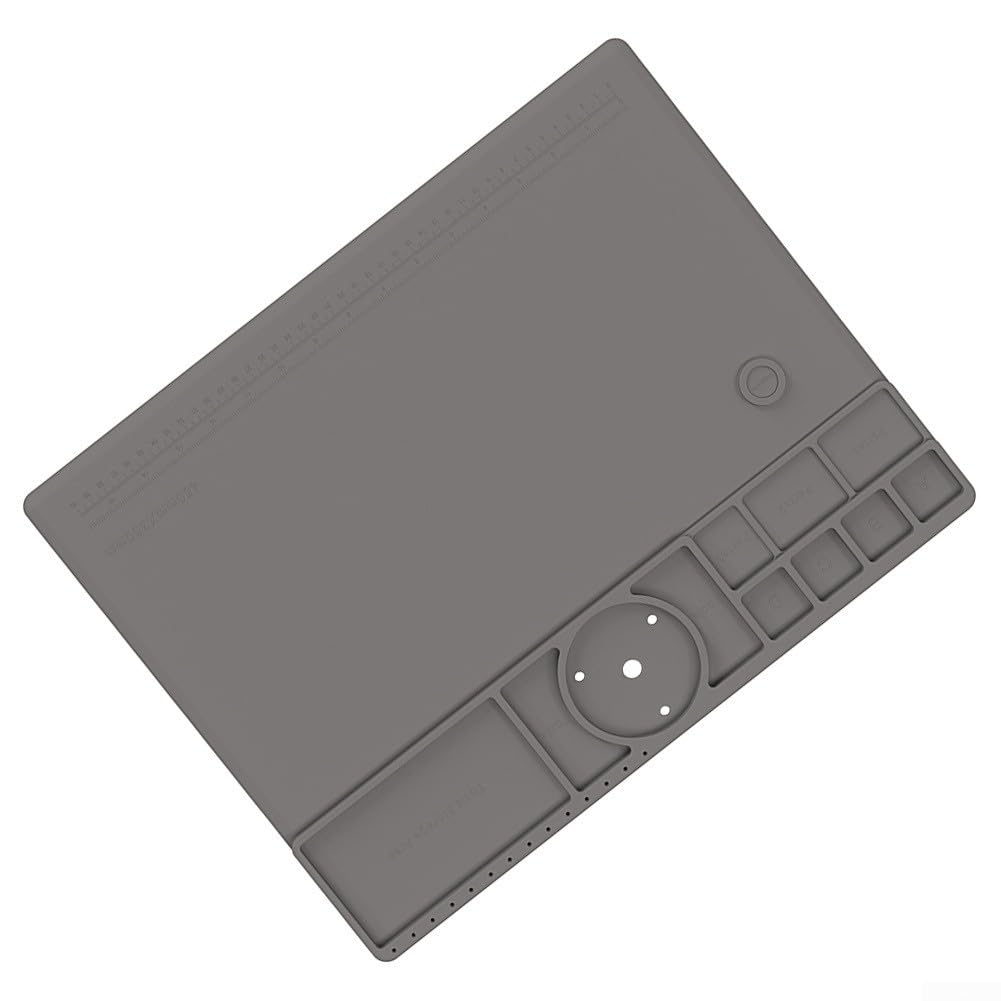 Widerstandsfähige Silikon-Lötmatte 45x35 cm, hitzebeständige Arbeitsunterlage für Elektronik-Reparatur, Lötstation & DIY, rutschfestes Reparaturkissen TE-711 Grau