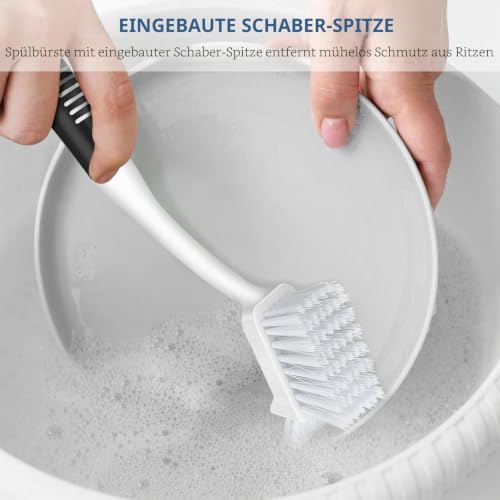 Foto von SetSail Spülbürste 3er Set mit Flaschenbürste, Geschirrschrubbbürste mit langem Griff, Tiefenreinigung, Griffbürste mit Schaberspitze für Küchenspüle, Geschirr, Flasche, Tasse, Topf und Pfannen