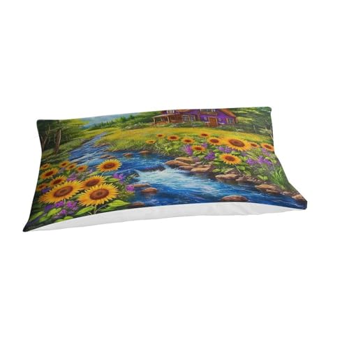 Housse de couette tournesol 3D à fermeture éclair cachée pour lit simple microfibre - 3