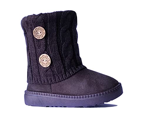 Image of REDVOLUTION Kids Boots Toddler Girls Cute 2 Buttons || Rhinestone Faux Fur Suede Knitting Shoe