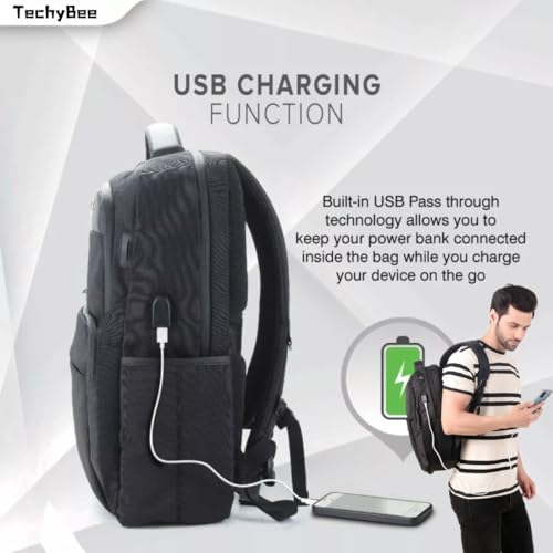 Image of TECHYBEE 45 L Expandable Travel Backpack - Flight Approved Carry On Weekender Bag with 16-Inch Laptop Compartment - Anti-Theft Large Business & College Daypack (Black)