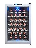 Vinotemp EL-28SILC Cooler Refrigerator, Freestanding Wine Fridge with Touch Screen Adjustable Temperature Control, Dual-Paned Glass Door and Safety Lock, 28 Bottle, Metallic