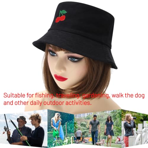 Image of Cotton Bucket Hat for Women Men Summer Travel Sun Beach Bucket Cap, Unisex Outdoor Fisherman Hat