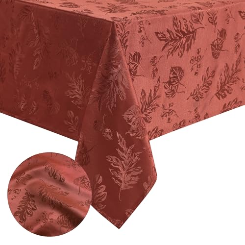 Elrene Home Fashions - Mantel de Tela de Damasco Jacquard con Elegante Dibujo de Hojas Tejidas, Resistente a Las Arrugas, 152,4 x 213,4 cm, Rectangular, Color Rojo especiado