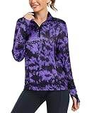 Misyula Quarter Zip Pullover Women Long Sleeve Workout Tops Thumbholes Running Hiking Shirts 2 Pocke