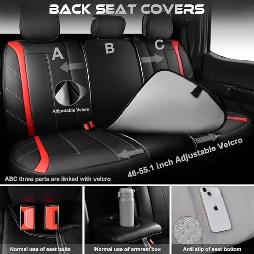 Image of CAR PASS Luxury Faux Leather Seat Covers Full Set, Breathable Sporty Premium Leather Seat Covers, Waterproof Anti Slip Automotive Seat Covers Universal Fit for 95% Trucks SUV Sedans Van,Black and Red