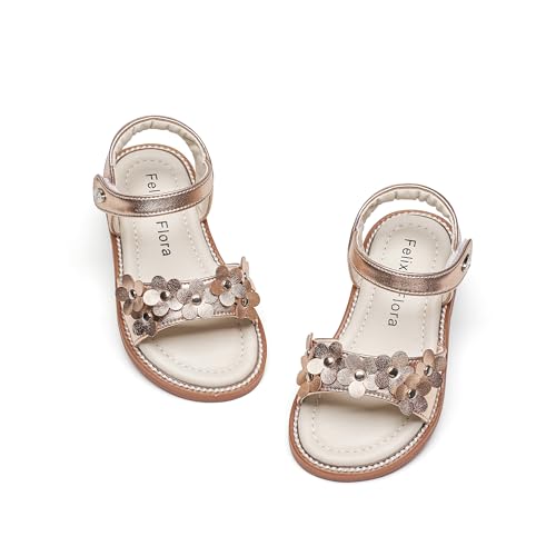 Image of Felix & Flora Toddler Girl Sandals - Little Girl Easter Dress Shoes Lightweight Open Toe Beach Holiday Flats