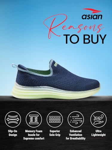Image of ASIAN Men Wind PRO-09 Casual Wear and Walking Shoes Without Laces for Men & Boys with Upper Mesh Fabric - Lightweight, Comfortable, Breathable, and Perfect for Walking and Daily Use