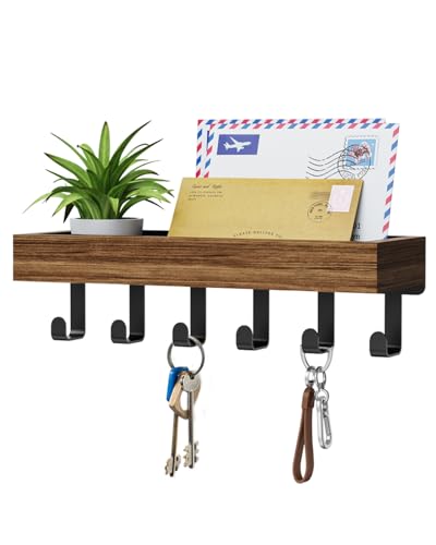 Image of Key Holder Wall Mount Magnetic Adhesive, Key Hooks Rack with Shelf | Key Hanger with Mail Organizer for RV Camper Fridge Living Room Decor, Home Essentials, Rustic
