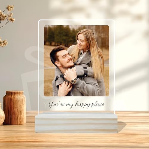 Image of Giftplease Customized Photo And Text Frame With Wooden Stand | Personalised Printed Photo Frame | Gift | Birthday | Anniversary (Transparent, 5MM, 6 * 8 Inches), Tabletop