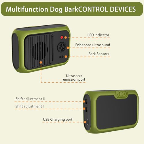 WUGEIN Anti-Bell-Gerät für Hunde,Ultraschall Anti Bell Gerät mit 2 Modi,Wiederaufladbares Audio & Ultraschall Hunde Bellen für Outdoor Indoor,15 m Reichweite 