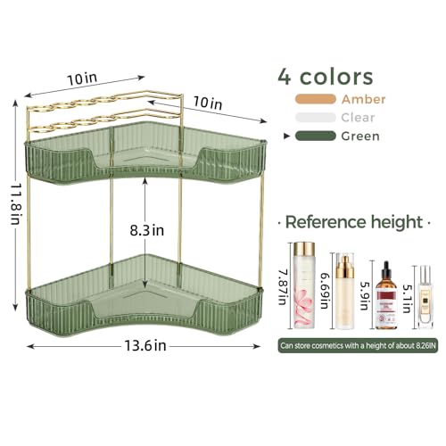 Image of BEFSOP Corner Bathroom Counter Organizer, Upgraded 2-Tier Makeup Organizer Countertop with Makeup Brush Holder, Skincare Exquisite Vanity Organizers Countertop Bathroom Storage Dresser(Green)