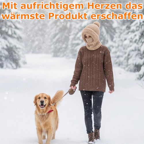 Kunoli Schalmütze Damen, Balaclava Strickmütze, Multifunktional Sturmhaube, 3-in-1-Beanie Mütze Gesichtsmaske und Schal Fleecegefüttert Winddicht Mütze, Winter Thermo Kapuzenschal, Mützenschal (Grau)