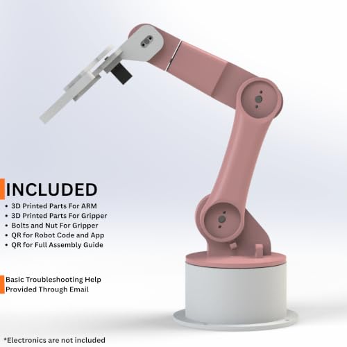 Image of Bench Robotics STEM Robot Arm Smartphone Controlled || Educational DIY Kit (3D Printed Parts) (Pink)