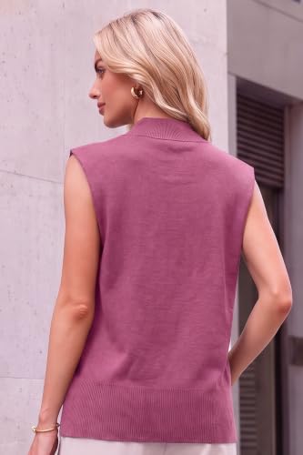 Image of Arach&Cloz Women's Wool Blend Mock Neck Sweaters Vest Business Casual Lightweight Trendy Tops Summer Outfits 2026