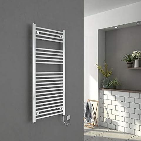 Electric Heated Bathroom Towel Rail Warmer Radiator Rad - White - 1100 x 500 mm - 250W Manual Cover