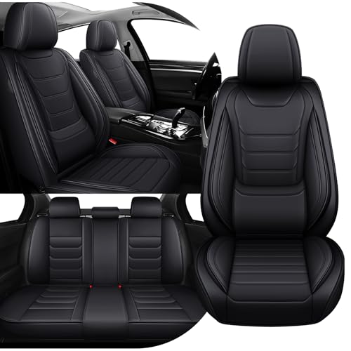 Image of Car Seat Cover Full Set for Toyota Camry Hybrid Seat Covers 2007-2024, Nappa Leather Waterproof Seat Covers For Cars, Airbag Compatible, Universal Automotive Seat Covers(Standard Full Set /Black)