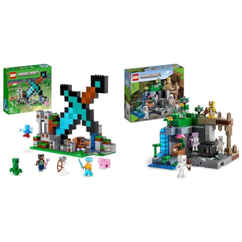 LEGO 21244 Minecraft La Fortificación-Espada, Juguete de Construcción, Mini Figuras Creeper, Soldado, Guerrero y Esqueleto & 21189 Minecraft La Mazmorra del Esqueleto, Juguete para Niños