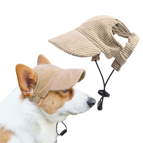 Hunde Baseballmütze, Verstellbar Sommer Sonnenschutz Hut Sonnenhüte mit Ohrlöchern, Haustier Sommer Hut für Welpen Hunde Mütze (Khaki, M)